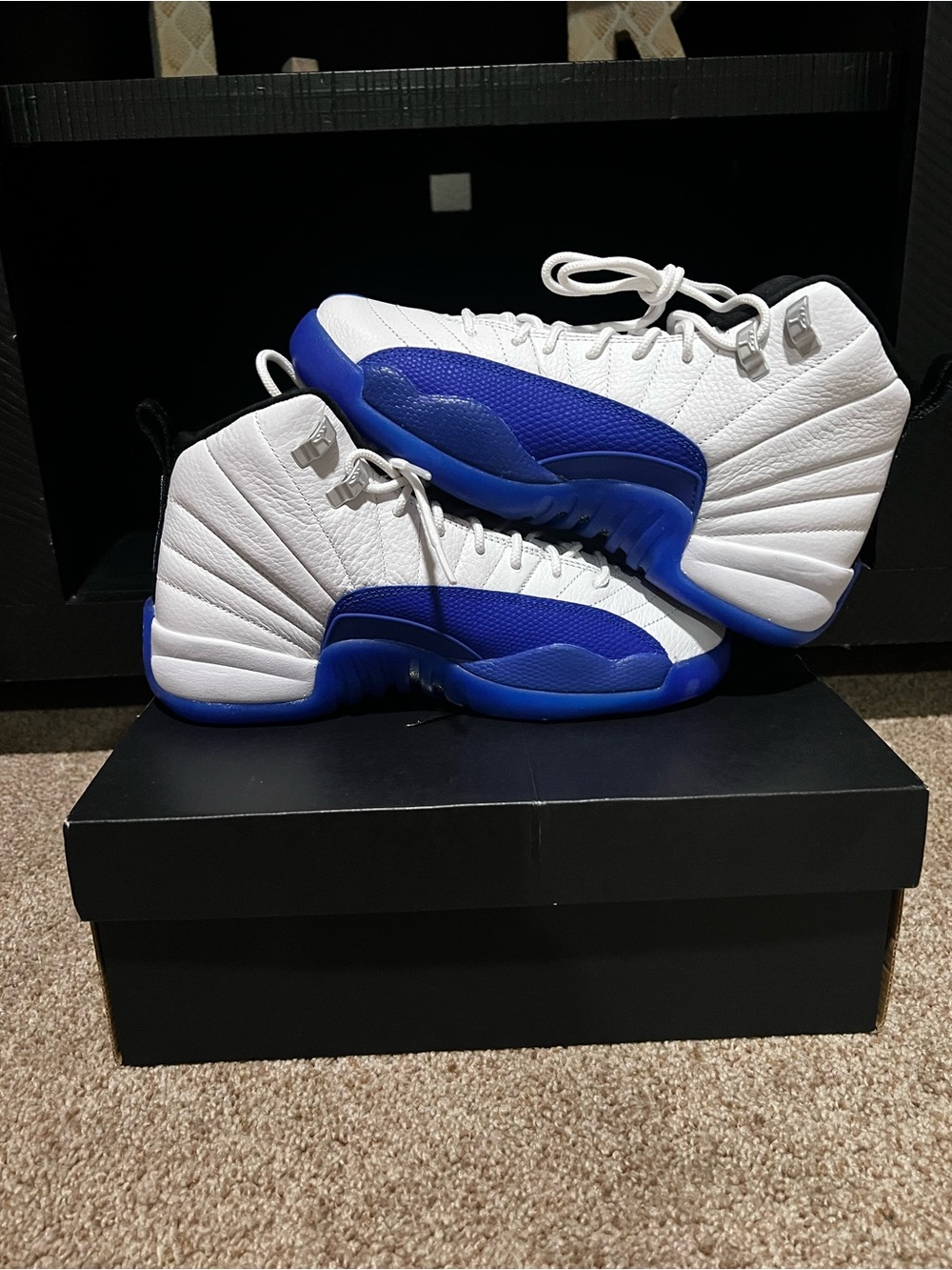 (GS) Jordan 12 Retro White and Blueberry Basketball Sneakers - Brand: